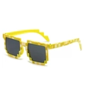 Funny yellow pixel mosaic sunglasses with black lenses and checkerboard pattern frame - Yellow Grid