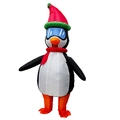 Funny penguin inflatable costume with red Santa hat and blue goggles for holiday parties - Inflatable Penguin Scarf (adult 190cm) / One Size