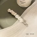 Elegant 8.5cm pearl hair clip with silver base on green tray for girls - Silver Small Four Pearls