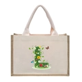 Linen canvas tote bag with floral letter L print and butterfly design in jute beige - Floral Letter L