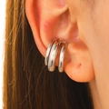 Minimalist silver multi-layered ear cuff with polished triple-band metallic design - 03 White K Silver (3 Layers)