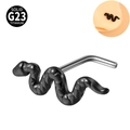 Black G23 titanium snake nose stud piercing with curved bar and model reference - 0.8x7mm / Black L-Bar