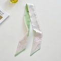 Slim green and cream silk ribbon scarf with cartoon cloud print and pointed ends - Cotton Bear