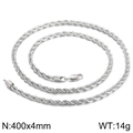 Silver stainless steel twist rope necklace 400x4mm with polished spiral texture - Steel 400x4mm