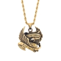 Vintage gold eagle pendant necklace featuring Ride to Live engraving and twist chain - Eagle Shape (KP100848-MI)