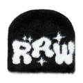 Berretto nero in peluche con lettere RRW bianche e stelle in finta pelliccia di visone - M (56-58cm) / Nero