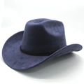 Detail of navy blue suede cowboy hat featuring a black braided leather band and felt texture - M(56-58cm) / Navy Blue (Suede)
