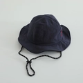 Detail of navy quick-dry sun hat with wide brim, side embroidery and windproof cord - 52cm / Navy Blue
