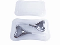 Silver stainless steel facial ice globes set with ergonomic white handles in a clear tray - 2 Pcs Set with PP Box / White Handle / Silver