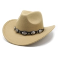 Detail of khaki felt cowboy hat featuring a black leather band with silver conchos - M(56-58cm) / Camel