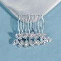 Dettaglio macro del pettine da sposa con zirconi a forma di foglia per acconciature - Stile Fiore Foglia Zircone Argento (HS-J6801S)