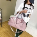 Pink sport travel bag for women featuring wet dry separation and adjustable shoulder strap - Sakura Pink