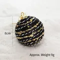 8cm black glitter Christmas ball ornament with black white cord and gold sequins - Black Textured Ball