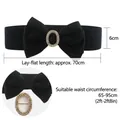 Elastic black waist belt for women with large satin bow and rhinestone buckle - Elegant Bow Style (Black)