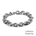 Dettaglio del bracciale a catena in acciaio argento lungo 200 mm e largo 9 mm - Stile catena Rolo da 9mm (KB126644-Z)