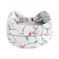 Detail of Christmas lights pattern on white elastic headband for women's holiday yoga wear - Lights (Halloween)