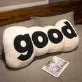 Minimalist white sherpa long flower pillow with black good embroidery for sofa decor - 60*30cm/0.7kg / White Good