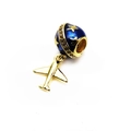 Golden airplane pendant with blue enamel globe and zircon stars for snake chain bracelets - Blue Starry Sky Airplane Bead