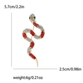 Snake brooch in gold finish with red and white rhinestones and size measurements - Full Rhinestone Red Snake
