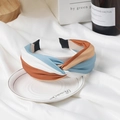 Brown, blue and white patterned twist headband with vintage bow design for women - Striped Knot (FK-B267 Coffee)