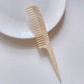 Beige marble pattern acetate wide tooth comb with long handle for hair styling - Off-white