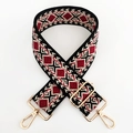 Detail of diamond jacquard ethnic shoulder strap with golden metal hardware and swivel hooks - Silver Clasp / Black Beige Wine Red