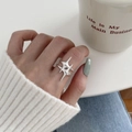 Minimalist S925 sterling silver star ring in silver finish worn on female hand - JZ0783-Multi-pointed Star