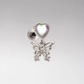 Titanium steel heart crystal earring with hanging butterfly and clear zircon accents - Butterfly Opal (A05-5#)