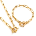 Golden stainless steel paperclip chain jewelry set with heart OT buckle and necklace - Gold U-Link Chain Heart OT Set (KS141908-Z)