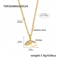 Close-up of golden stainless steel necklace with rainbow oil drip cloud pendant details - Rainbow Cloud Necklace (34+5cm)