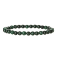 Detail of 6mm dark green natural stone beads with smooth texture on elastic cord bracelet - Green Spotted Stone