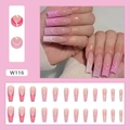 Set da 24 unghie finte lunghe ballerina con sfumatura rosa e design stile francese - W116 Stile Sfumato Rosa (Tipo di Colla)
