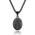 Saint Michael Archangel pendant necklace in black finish with stainless steel box chain - Black Pendant With Box Chain