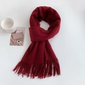 Elegant solid red cashmere-like scarf for women with fringe details for winter warmth - Regular Fit / Fuschia