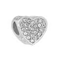 Silver heart-shaped charm bead with clear rhinestones and hollow side patterns - Pave Heart Charm (#19)