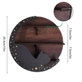 Detailed size chart for black cat moon wooden shelf showing 10 inch diameter and depth - Circle Moon Cat Brown (MZ249B)