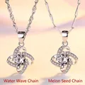 S925 sterling silver four-leaf clover pendant with round zircon and optional chains - Xl-17 [with Water Ripple Chain]