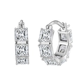 S925 sterling silver hoop earrings featuring six sparkling square-cut cubic zirconia gems - Lze15-p