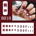 Korte vierkante rode en witte kunstnagels met schattige konijntjes en druppelpatronen - Dieprood Wit Konijn Silhouet (B010) / 24 Stuks/Set