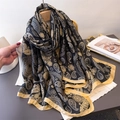 Elegant black and gold paisley silk scarf with broad golden borders for sun protection - Paisley Khaki / 180*80cm