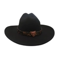 Black western felt cowboy hat with vintage bronze leopard head metallic relief band - One Size / Black