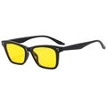Retro black square sunglasses with yellow lenses and metallic dot rivets in a 45-degree view - Black Frame Yellow Lens