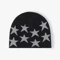 Men's thickened winter knit beanie with grey star jacquard pattern in black - One Size (54-61cm) / Black (24B011)