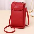 Vertical red PU leather crossbody phone bag with adjustable strap and golden zippers - Red