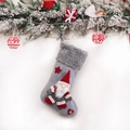 Grey felt Christmas stocking with 3D Santa gnome, red star and heart charm decoration - Grey Doll Candy Stocking / Gray
