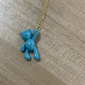 Minimalist sky blue bear pendant necklace in golden finish with smooth enamel surface - Large Bear / Blue