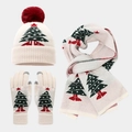Dettagli del set natalizio in maglia crema con motivi ad albero e guanti touch screen - Bambini 52-56cm / Bianco