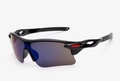 Black sport sunglasses with polarized blue and purple gradient lenses for cycling and running - Bright Black Frame Blue Mirrored Lens C4