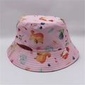 Detail of pink bucket hat featuring forest animals and leaf patterns on a white background - M (56-58cm) / Pink Base Forest Animal Print (27#)