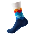 Mid-calf cotton socks with colorful diamond pattern in blue, orange, and white - No. 162 Bright Argyle